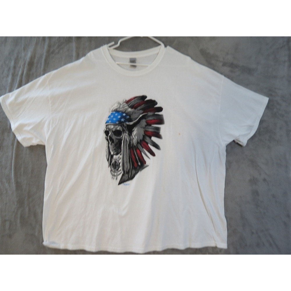 Gildan Liquid Blue Shirt Men 4XL Skull Headdress American Flag 2016 Graphic